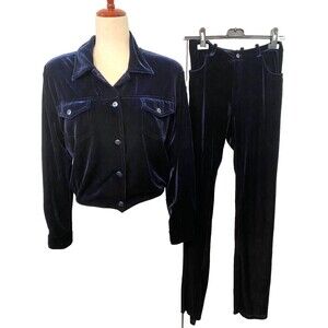 Vtg EQUESTRIAN DESIGNS Women’s S Velvet Track Riding Suit USA Jacket Pants Blue